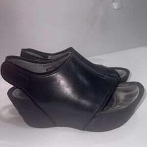 TSUBO Platform Sandal Wedge Grunge Chunky Slide Black Leather Biker Shoes 7